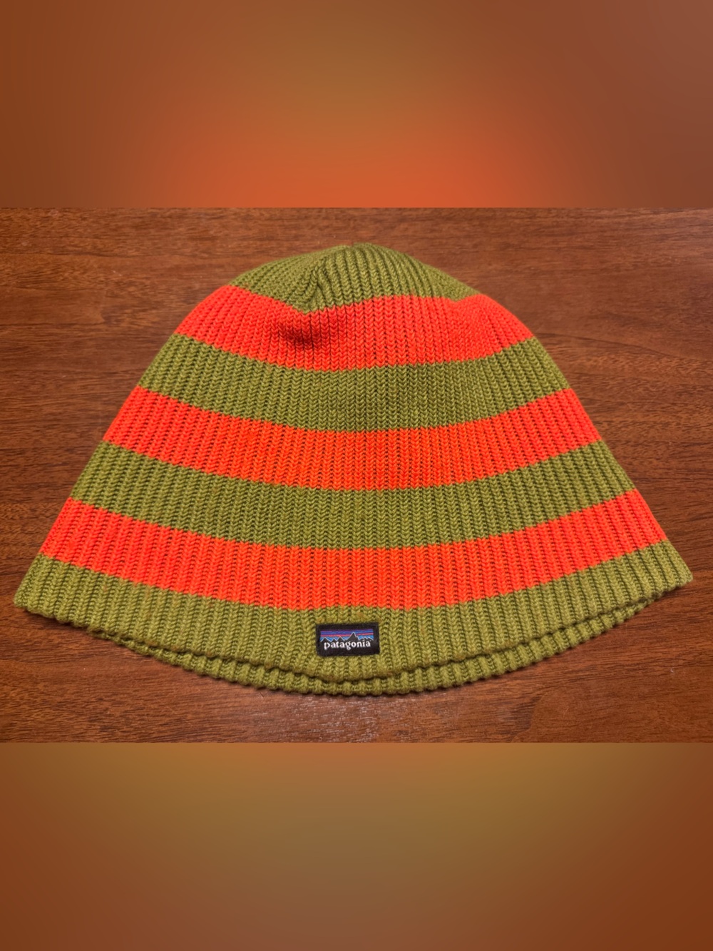 Patagonia Striped Beanie Hat Green/Orange One Size Unisex Adults